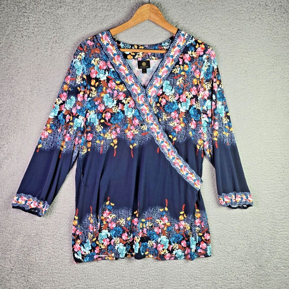 JM Collection XXL Floral Boho Jersey Knit Pajama Loungewear Tunic Top Stretch
